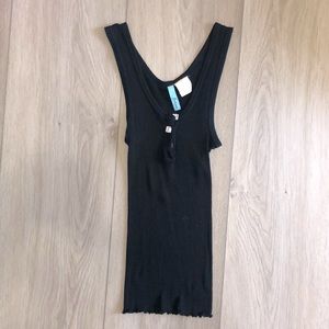 Guess Marciano Black Sleeveless Black Ribbed Tank Top Rhinestone Button